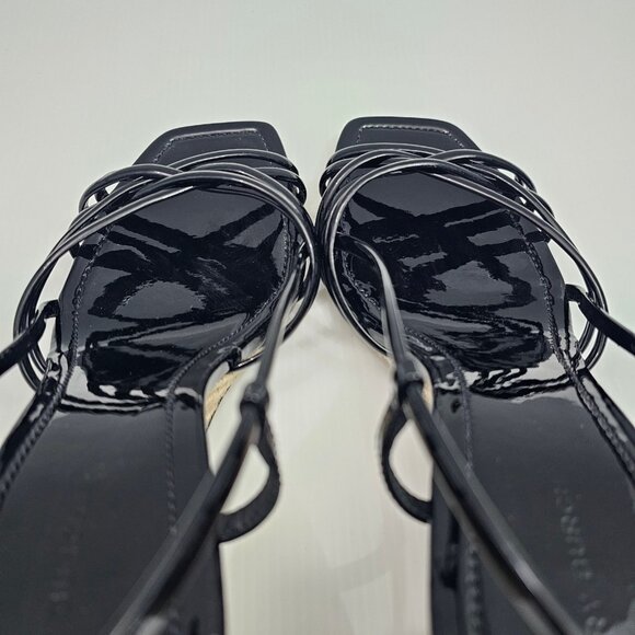 Tory Burch Multi Strap 75mm Wedge Women 9 Black Patent Leather Sandal Espadrille - Picture 10 of 14